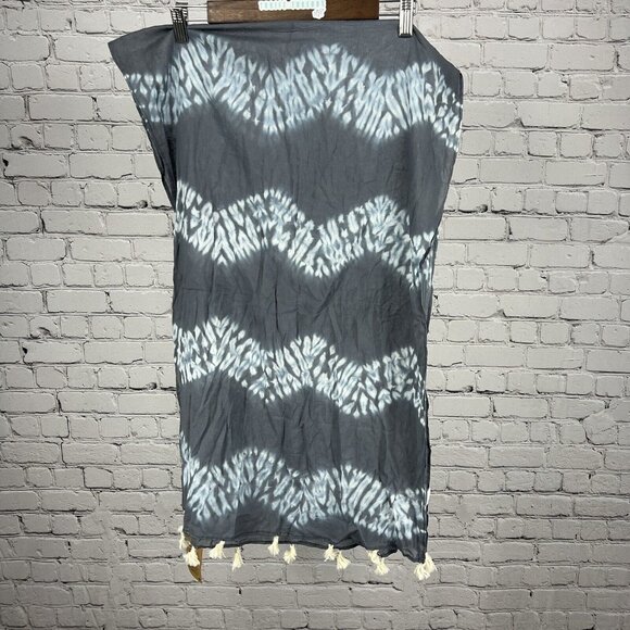 NWT Matr Boomie Blue Grey Dotted Tie Dyed Wavey Tasseled Scarf India Handmade - Picture 3 of 9